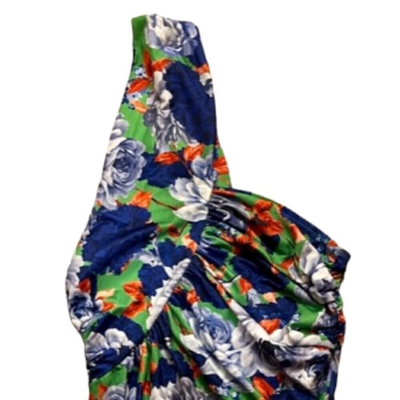 ZARA NWT Women's Blue Multi Floral Asymmetrical One Shoulder Bodysuit Size Med - Picture 5 of 15